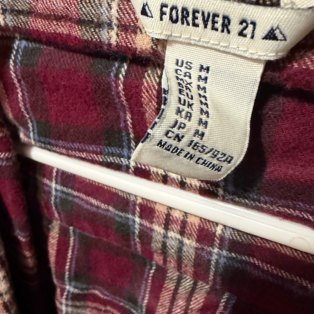 Forever 21 Burgundy and Cream Plaid Flannel